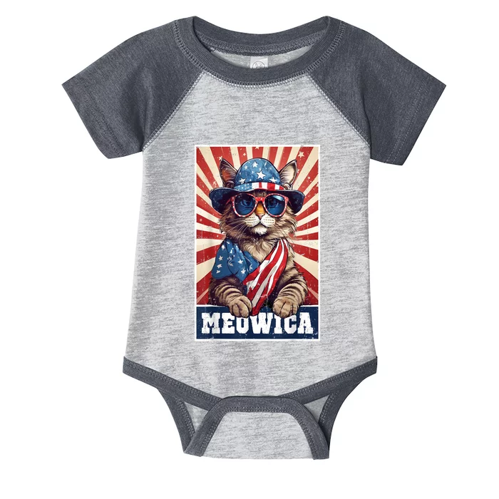 Funny 4th Of July Meowica 4th Of July Cat American Flag Cat Gift Infant Baby Jersey Bodysuit