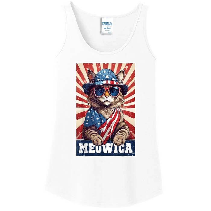 Funny 4th Of July Meowica 4th Of July Cat American Flag Cat Gift Ladies Essential Tank