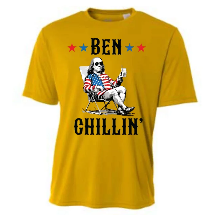 Funny 4th Of July Ben Chillin Ben Franklin Relaxing Cooling Performance Crew T-Shirt