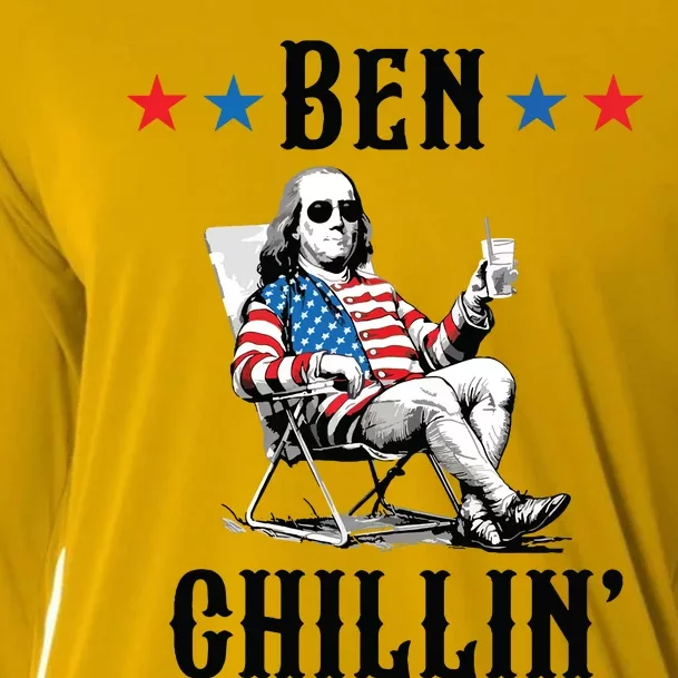 Funny 4th Of July Ben Chillin Ben Franklin Relaxing Cooling Performance Long Sleeve Crew