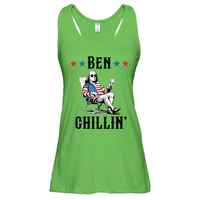 Funny 4th Of July Ben Chillin Ben Franklin Relaxing Ladies Essential Flowy Tank