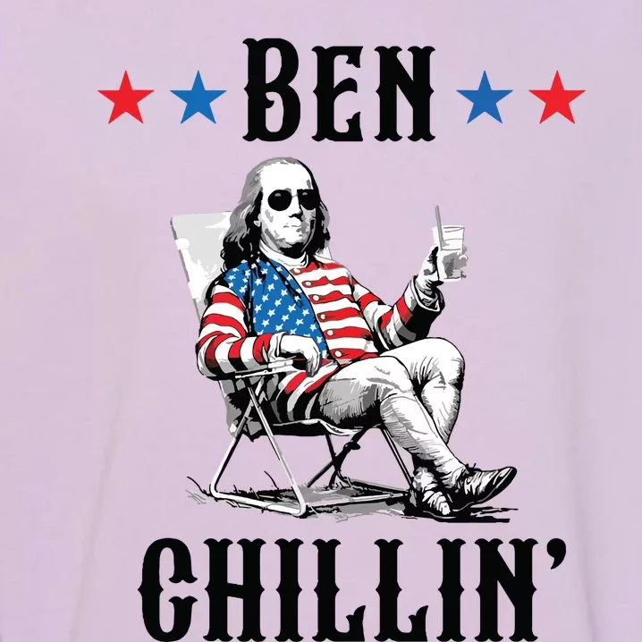 Funny 4th Of July Ben Chillin Ben Franklin Relaxing Garment-Dyed Sweatshirt