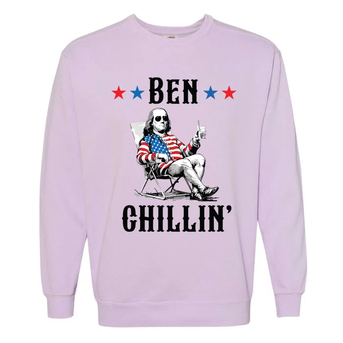 Funny 4th Of July Ben Chillin Ben Franklin Relaxing Garment-Dyed Sweatshirt