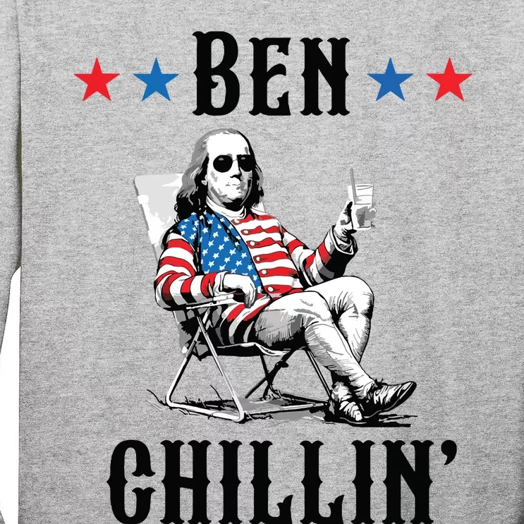 Funny 4th Of July Ben Chillin Ben Franklin Relaxing Tall Long Sleeve T-Shirt