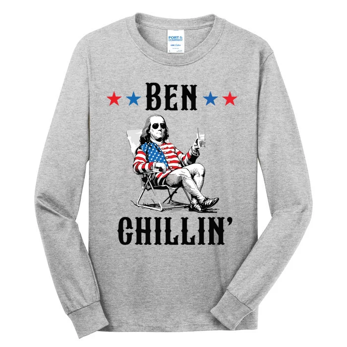 Funny 4th Of July Ben Chillin Ben Franklin Relaxing Tall Long Sleeve T-Shirt