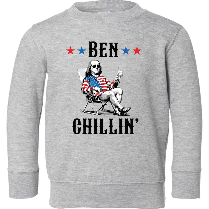 Funny 4th Of July Ben Chillin Ben Franklin Relaxing Toddler Sweatshirt