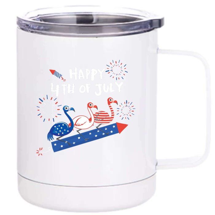 Flamingo 4th Of July Flamingos Front & Back 12oz Stainless Steel Tumbler Cup