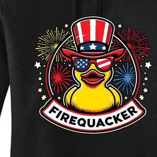 Firequacker 4th Of July Rubber Duck Usa Flag Women's Pullover Hoodie