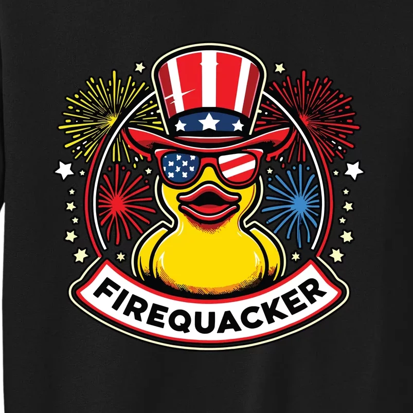 Firequacker 4th Of July Rubber Duck Usa Flag Tall Sweatshirt