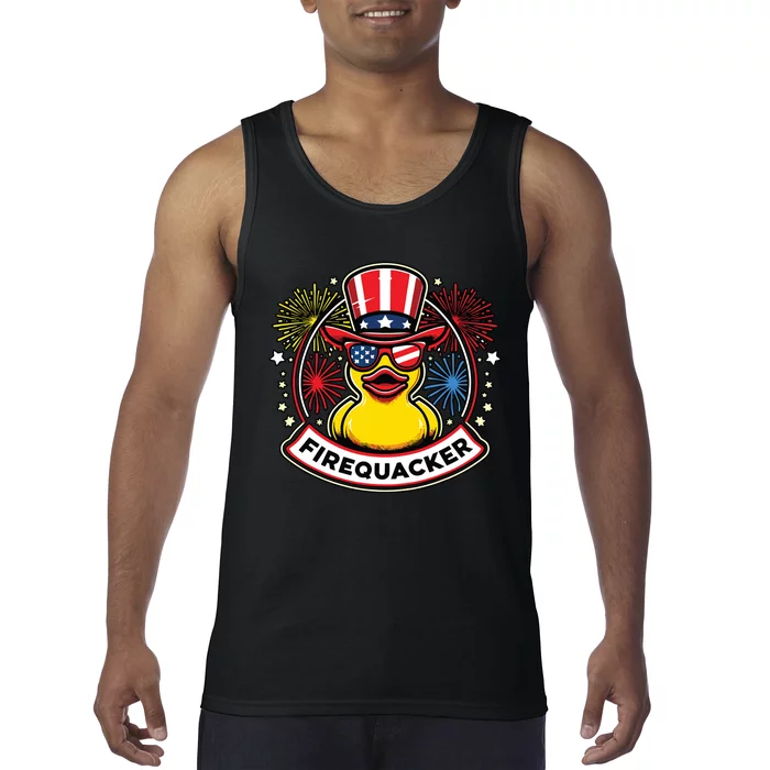 Firequacker 4th Of July Rubber Duck Usa Flag Tank Top