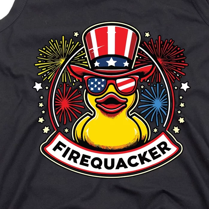 Firequacker 4th Of July Rubber Duck Usa Flag Tank Top