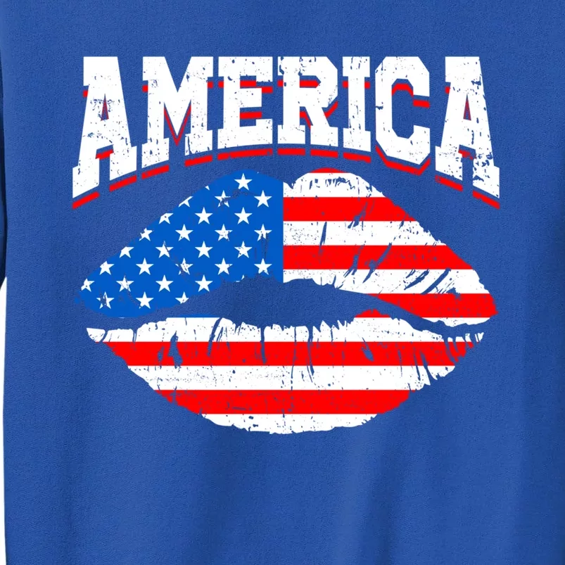 Funny 4th Of July American Flag Lips Mama Mom Sister Great Gift Sweatshirt