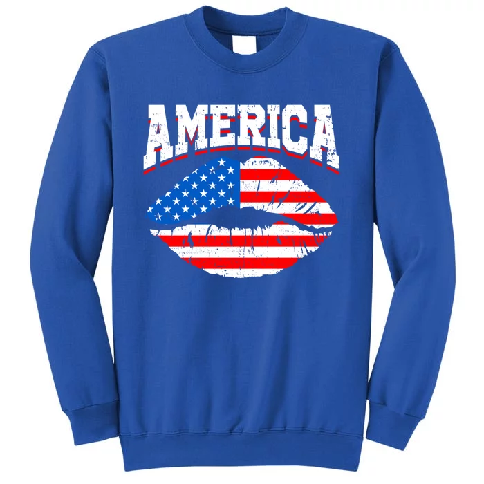 Funny 4th Of July American Flag Lips Mama Mom Sister Great Gift Sweatshirt