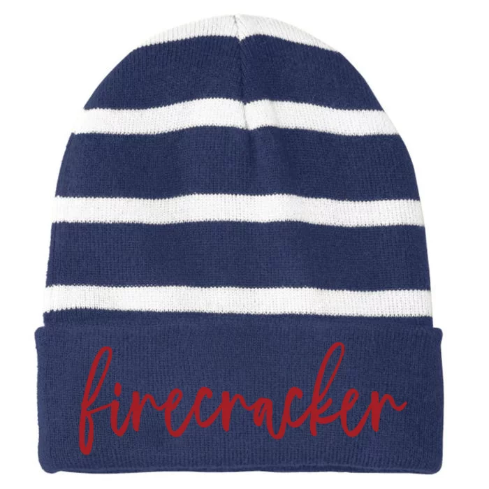 Firecracker 4th Of July Striped Beanie with Solid Band