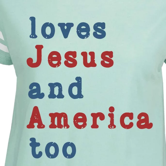 Funny 4th Of July Loves Jesus & America Too Enza Ladies Jersey Football T-Shirt