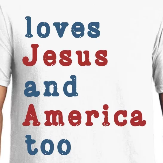 Funny 4th Of July Loves Jesus & America Too Pajama Set