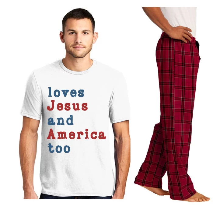 Funny 4th Of July Loves Jesus & America Too Pajama Set