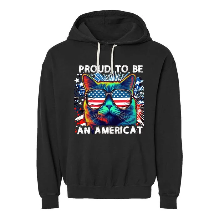 Funny 4th Of July Cat | Proud To Be An Americat Garment-Dyed Fleece Hoodie