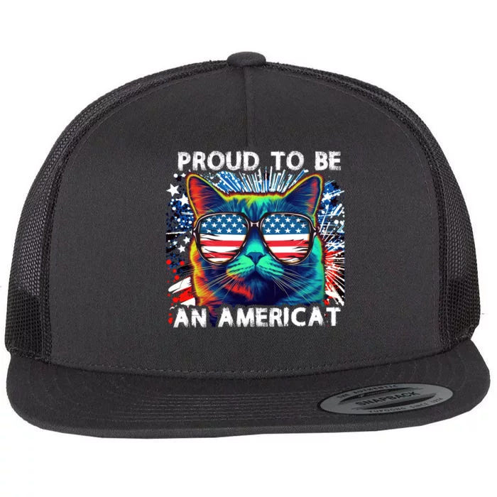 Funny 4th Of July Cat | Proud To Be An Americat Flat Bill Trucker Hat