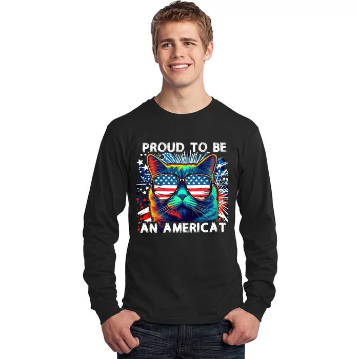 Funny 4th Of July Cat | Proud To Be An Americat Tall Long Sleeve T-Shirt