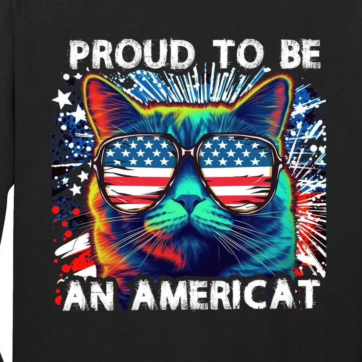 Funny 4th Of July Cat | Proud To Be An Americat Tall Long Sleeve T-Shirt