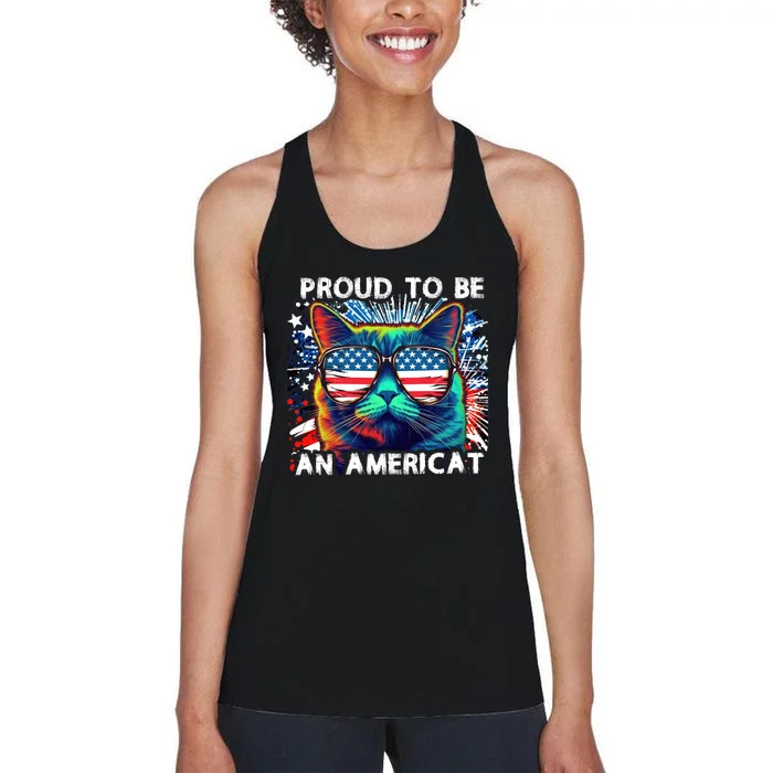 Funny 4th Of July Cat | Proud To Be An Americat Women's Racerback Tank