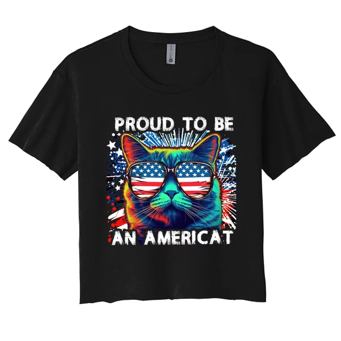 Funny 4th Of July Cat | Proud To Be An Americat Women's Crop Top Tee