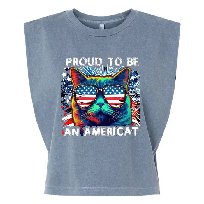 Funny 4th Of July Cat | Proud To Be An Americat Garment-Dyed Women's Muscle Tee