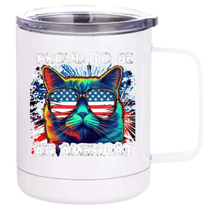 Funny 4th Of July Cat | Proud To Be An Americat Front & Back 12oz Stainless Steel Tumbler Cup