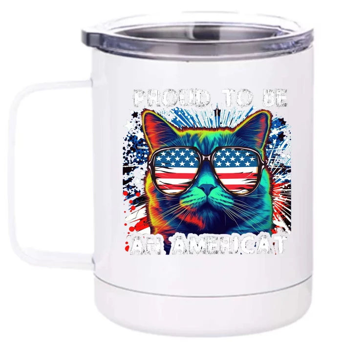 Funny 4th Of July Cat | Proud To Be An Americat Front & Back 12oz Stainless Steel Tumbler Cup