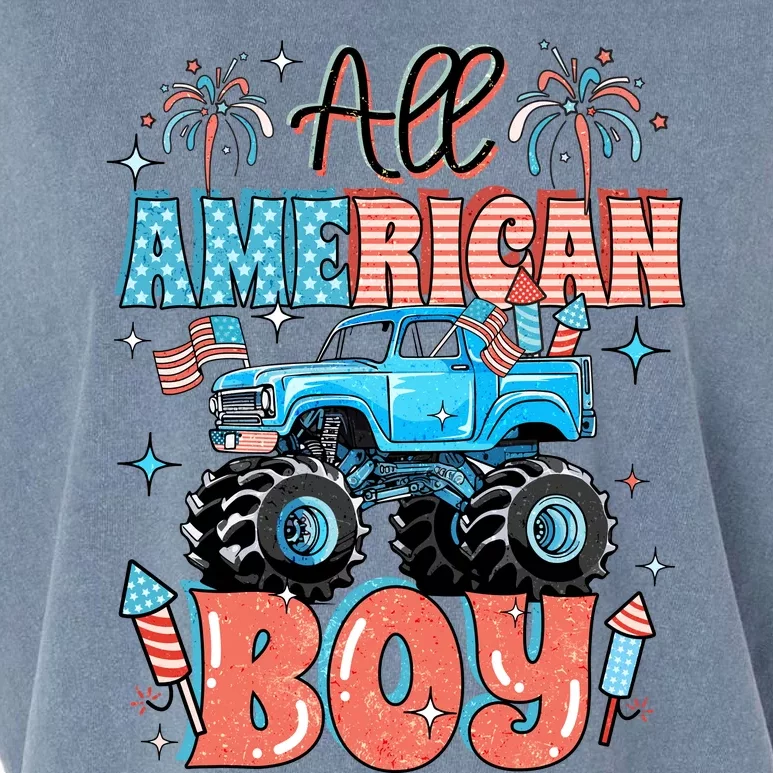 Funny 4th Of July Monster Truck Funny All American Boy Garment-Dyed Women's Muscle Tee