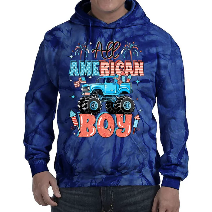 Funny 4th Of July Monster Truck Funny All American Boy Tie Dye Hoodie