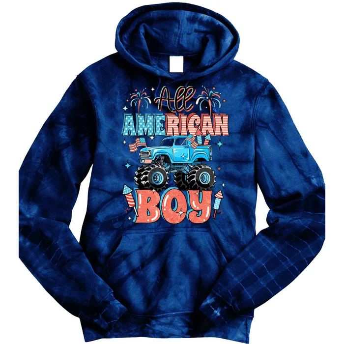 Funny 4th Of July Monster Truck Funny All American Boy Tie Dye Hoodie