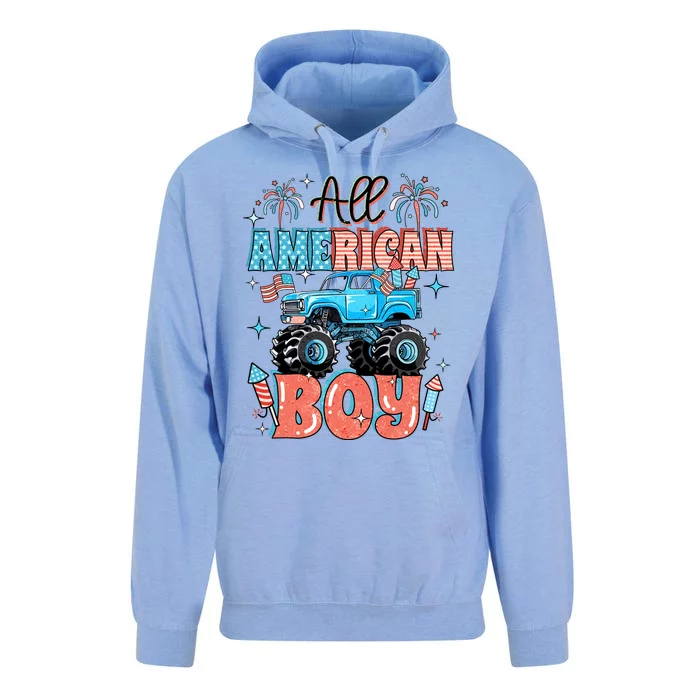 Funny 4th Of July Monster Truck Funny All American Boy Unisex Surf Hoodie