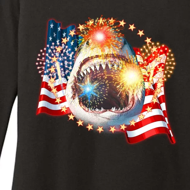 Fourth 4th Of July Fireworks Shark Womens CVC Long Sleeve Shirt