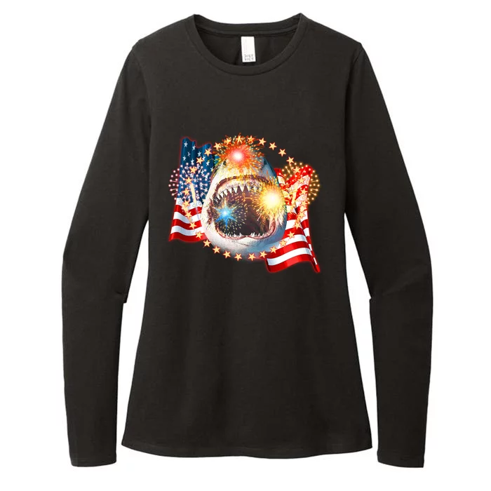 Fourth 4th Of July Fireworks Shark Womens CVC Long Sleeve Shirt