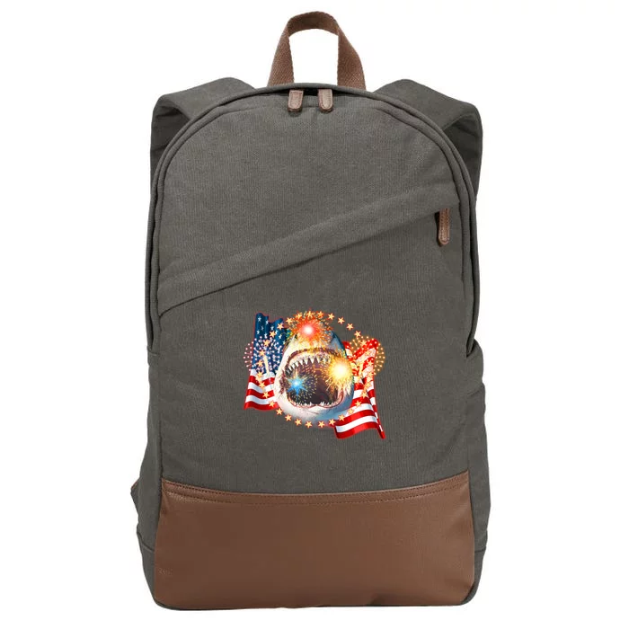 Fourth 4th Of July Fireworks Shark Cotton Canvas Backpack