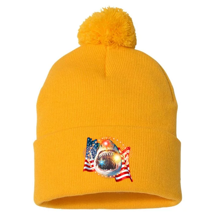 Fourth 4th Of July Fireworks Shark Pom Pom 12in Knit Beanie