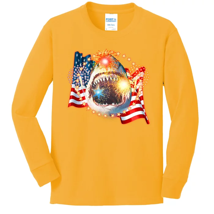 Fourth 4th Of July Fireworks Shark Kids Long Sleeve Shirt