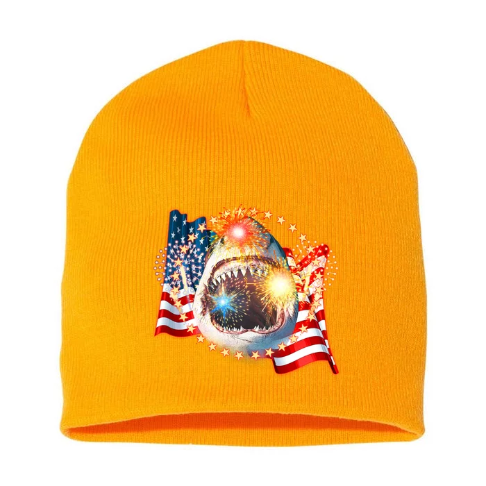 Fourth 4th Of July Fireworks Shark Short Acrylic Beanie