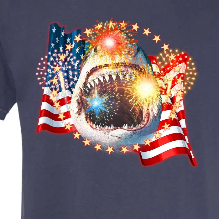 Fourth 4th Of July Fireworks Shark Garment-Dyed Heavyweight T-Shirt