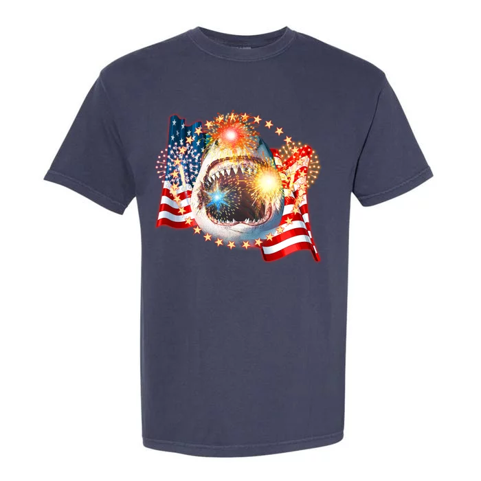 Fourth 4th Of July Fireworks Shark Garment-Dyed Heavyweight T-Shirt