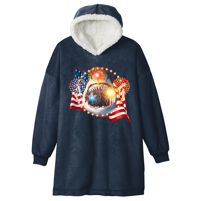 Fourth 4th Of July Fireworks Shark Hooded Wearable Blanket