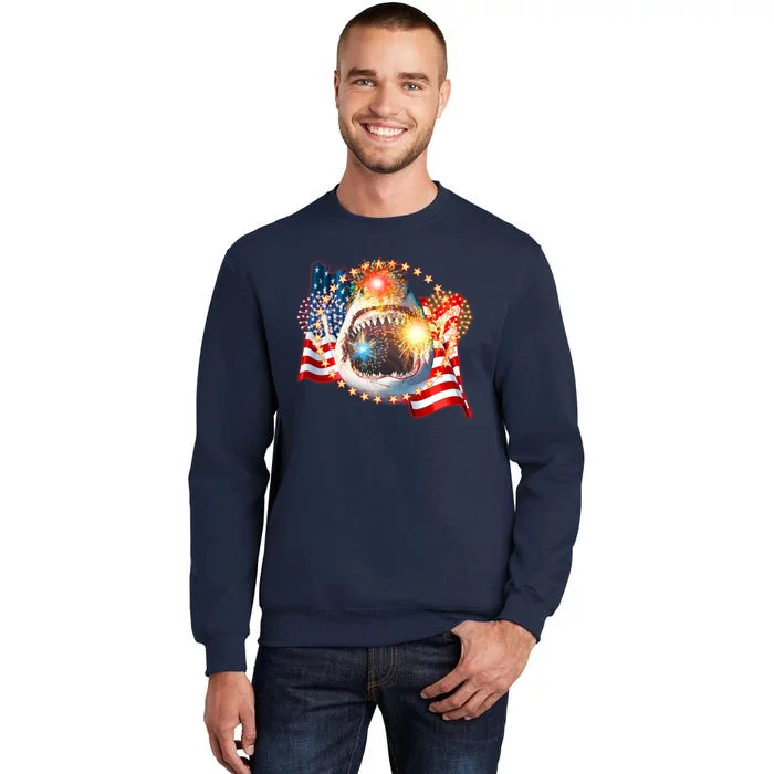 Fourth 4th Of July Fireworks Shark Tall Sweatshirt