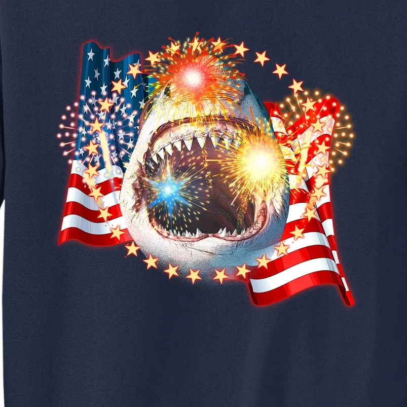 Fourth 4th Of July Fireworks Shark Tall Sweatshirt