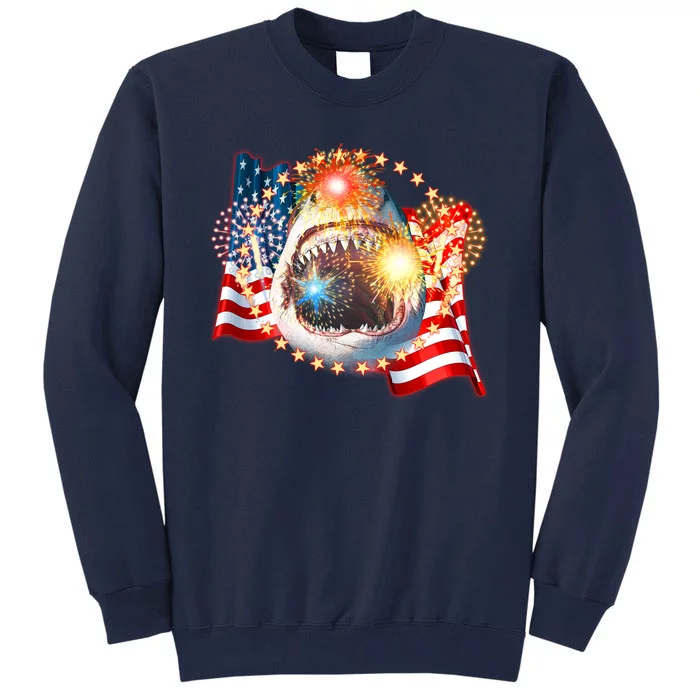 Fourth 4th Of July Fireworks Shark Tall Sweatshirt