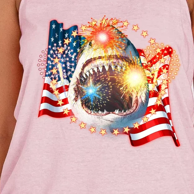 Fourth 4th Of July Fireworks Shark Women's Knotted Racerback Tank