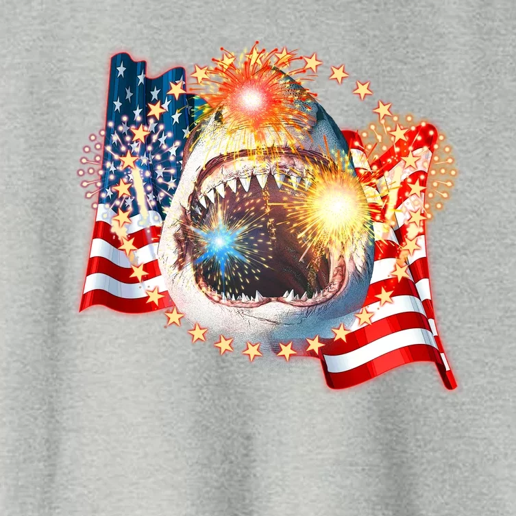 Fourth 4th Of July Fireworks Shark Women's Crop Top Tee