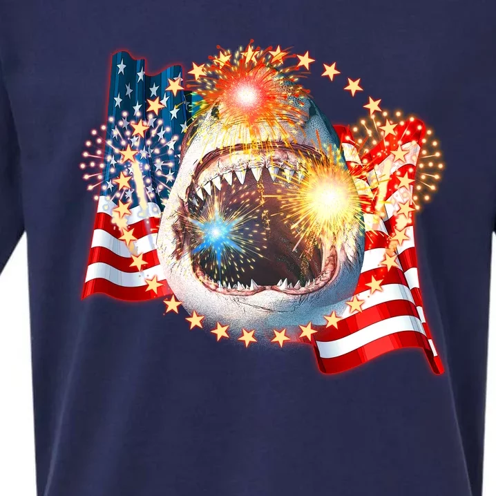 Fourth 4th Of July Fireworks Shark Sueded Cloud Jersey T-Shirt