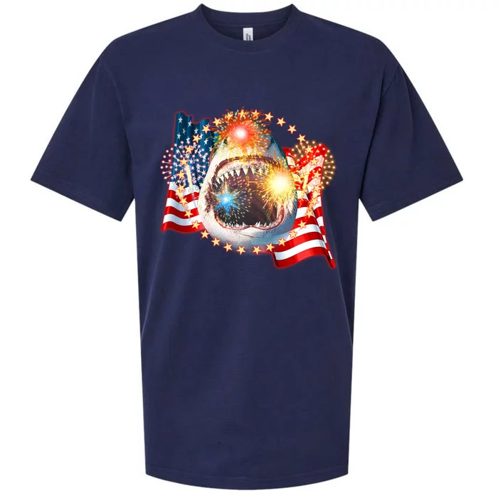 Fourth 4th Of July Fireworks Shark Sueded Cloud Jersey T-Shirt